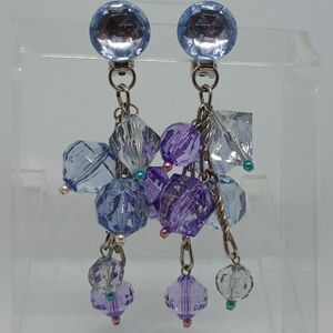 * vintage big chunky blue & purple lucite beads cluster clip on earrings